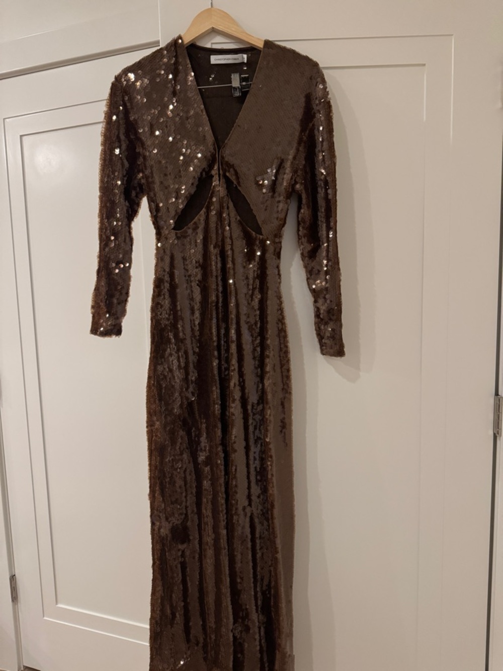 Christopher Esber Brown Sequin Long Sleeve Gown - Picture 2 of 5